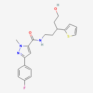 molecular formula C20H22FN3O2S B2647324 3-(4-fluorophenyl)-N-(5-hydroxy-3-(thiophen-2-yl)pentyl)-1-methyl-1H-pyrazole-5-carboxamide CAS No. 2034312-08-6