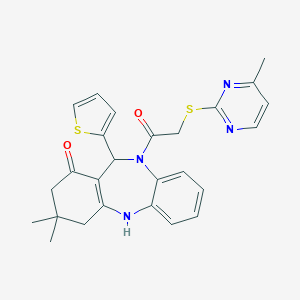 3,3-dimethyl-10-{[(4-methyl-2-pyrimidinyl)sulfanyl]acetyl}-11-(2-thienyl)-2,3,4,5,10,11-hexahydro-1H-dibenzo[b,e][1,4]diazepin-1-one