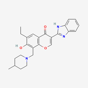 molecular formula C25H27N3O3 B2647362 3-(1H-benzimidazol-2-yl)-6-ethyl-7-hydroxy-8-[(4-methylpiperidin-1-yl)methyl]-4H-chromen-4-one CAS No. 637747-27-4