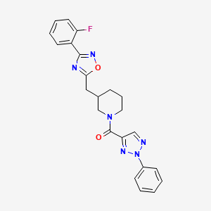 molecular formula C23H21FN6O2 B2647371 (3-((3-(2-fluorophenyl)-1,2,4-oxadiazol-5-yl)methyl)piperidin-1-yl)(2-phenyl-2H-1,2,3-triazol-4-yl)methanone CAS No. 1705102-25-5