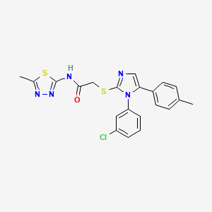 molecular formula C21H18ClN5OS2 B2647372 2-((1-(3-氯苯基)-5-(对甲苯基)-1H-咪唑-2-基)硫代)-N-(5-甲基-1,3,4-噻二唑-2-基)乙酰胺 CAS No. 1207058-42-1