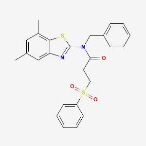 molecular formula C25H24N2O3S2 B2647387 N-苄基-N-(5,7-二甲基苯并[d]噻唑-2-基)-3-(苯磺酰基)丙酰胺 CAS No. 900004-92-4
