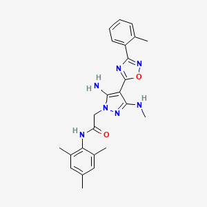 molecular formula C24H27N7O2 B2647406 2-(5-amino-3-(methylamino)-4-(3-(o-tolyl)-1,2,4-oxadiazol-5-yl)-1H-pyrazol-1-yl)-N-mesitylacetamide CAS No. 1172490-77-5