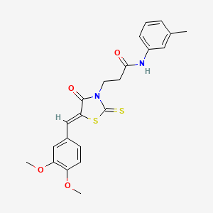 molecular formula C22H22N2O4S2 B2647411 3-[(5Z)-5-[(3,4-dimethoxyphenyl)methylidene]-4-oxo-2-sulfanylidene-1,3-thiazolidin-3-yl]-N-(3-methylphenyl)propanamide CAS No. 389077-26-3