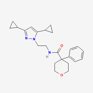 molecular formula C23H29N3O2 B2647413 N-(2-(3,5-dicyclopropyl-1H-pyrazol-1-yl)ethyl)-4-phenyltetrahydro-2H-pyran-4-carboxamide CAS No. 2320179-33-5