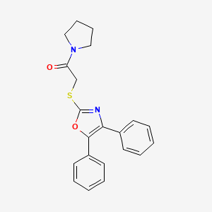 molecular formula C21H20N2O2S B2647415 2-((4,5-二苯并恶唑-2-基)硫代)-1-(吡咯烷-1-基)乙酮 CAS No. 304862-04-2