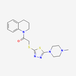 molecular formula C18H23N5OS2 B2647417 1-(3,4-dihydroquinolin-1(2H)-yl)-2-((5-(4-methylpiperazin-1-yl)-1,3,4-thiadiazol-2-yl)thio)ethanone CAS No. 1105251-59-9
