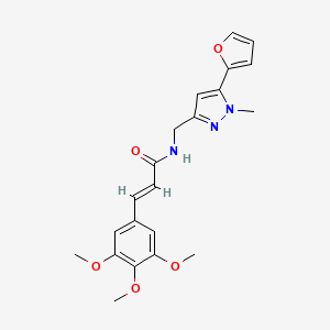 molecular formula C21H23N3O5 B2647424 (E)-N-((5-(furan-2-yl)-1-methyl-1H-pyrazol-3-yl)methyl)-3-(3,4,5-trimethoxyphenyl)acrylamide CAS No. 1421588-02-4