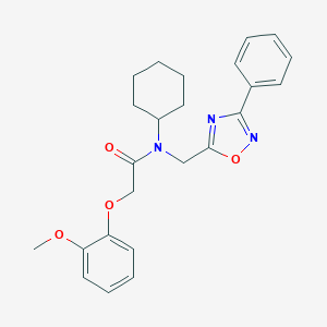 molecular formula C24H27N3O4 B264743 N-cyclohexyl-2-(2-methoxyphenoxy)-N-[(3-phenyl-1,2,4-oxadiazol-5-yl)methyl]acetamide 