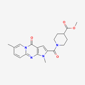 molecular formula C20H22N4O4 B2647446 Methyl 1-(1,7-dimethyl-4-oxo-1,4-dihydropyrido[1,2-a]pyrrolo[2,3-d]pyrimidine-2-carbonyl)piperidine-4-carboxylate CAS No. 946259-42-3