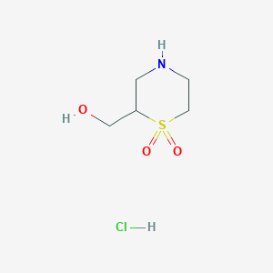 molecular formula C5H12ClNO3S B2647460 (1,1-Dioxo-1,4-thiazinan-2-yl)methanol;hydrochloride CAS No. 2413878-70-1