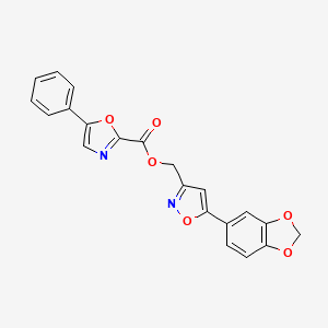 molecular formula C21H14N2O6 B2647472 (5-(Benzo[d][1,3]dioxol-5-yl)isoxazol-3-yl)methyl 5-phenyloxazole-2-carboxylate CAS No. 1209730-23-3