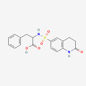 molecular formula C18H18N2O5S B2647494 2-{[(2-Oxo-1,2,3,4-tetrahydroquinolin-6-YL)-sulfonyl]amino}-3-phenylpropanoic acid CAS No. 1396963-54-4