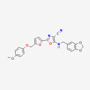 5-((Benzo[d][1,3]dioxol-5-ylmethyl)amino)-2-(5-((4-methoxyphenoxy)methyl)furan-2-yl)oxazole-4-carbonitrile