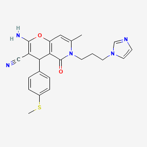 molecular formula C23H23N5O2S B2647504 6-(3-(1H-imidazol-1-yl)propyl)-2-amino-7-methyl-4-(4-(methylthio)phenyl)-5-oxo-5,6-dihydro-4H-pyrano[3,2-c]pyridine-3-carbonitrile CAS No. 880794-56-9