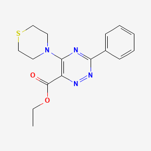 molecular formula C16H18N4O2S B2647506 Ethyl 3-phenyl-5-(1,4-thiazinan-4-yl)-1,2,4-triazine-6-carboxylate CAS No. 866051-59-4