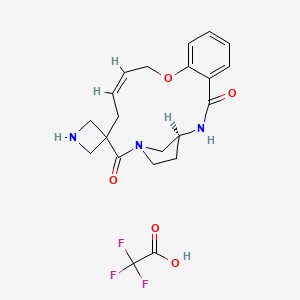 molecular formula C21H24F3N3O5 B2647515 (1S,12Z)-Spiro[10-oxa-2,17-diazatricyclo[15.2.1.04,9]icosa-4,6,8,12-tetraene-15,3'-azetidine]-3,16-dione;2,2,2-trifluoroacetic acid CAS No. 2648901-45-3