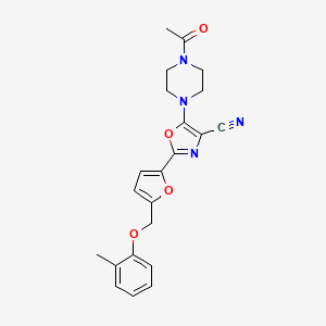 molecular formula C22H22N4O4 B2647516 5-(4-乙酰哌嗪-1-基)-2-(5-((邻甲苯氧基)甲基)呋喃-2-基)恶唑-4-腈 CAS No. 946201-12-3