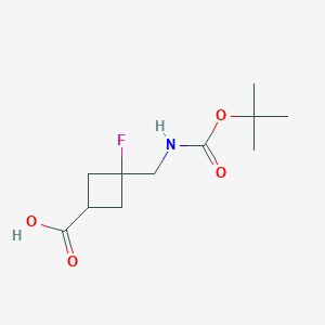molecular formula C11H18FNO4 B2647518 3-Fluoro-3-[[(2-methylpropan-2-yl)oxycarbonylamino]methyl]cyclobutane-1-carboxylic acid CAS No. 2287270-60-2