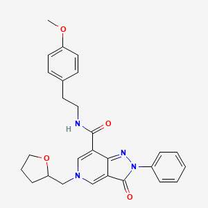 molecular formula C27H28N4O4 B2647542 N-(4-methoxyphenethyl)-3-oxo-2-phenyl-5-((tetrahydrofuran-2-yl)methyl)-3,5-dihydro-2H-pyrazolo[4,3-c]pyridine-7-carboxamide CAS No. 923107-33-9