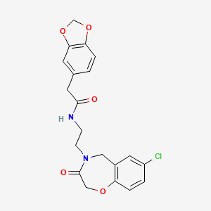 molecular formula C20H19ClN2O5 B2647544 2-(benzo[d][1,3]dioxol-5-yl)-N-(2-(7-chloro-3-oxo-2,3-dihydrobenzo[f][1,4]oxazepin-4(5H)-yl)ethyl)acetamide CAS No. 2034411-66-8