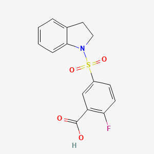 molecular formula C15H12FNO4S B2647546 5-(2,3-二氢-1H-吲哚-1-磺酰基)-2-氟苯甲酸 CAS No. 440343-72-6