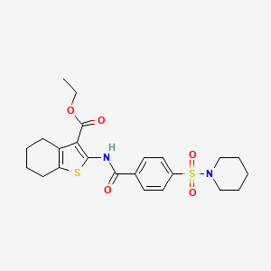 molecular formula C23H28N2O5S2 B2647559 2-(4-(哌啶-1-磺酰基)苯甲酰胺)-4,5,6,7-四氢苯并[b]噻吩-3-羧酸乙酯 CAS No. 325850-88-2