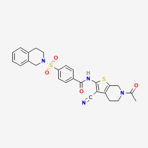molecular formula C26H24N4O4S2 B2647569 N-(6-acetyl-3-cyano-4,5,6,7-tetrahydrothieno[2,3-c]pyridin-2-yl)-4-((3,4-dihydroisoquinolin-2(1H)-yl)sulfonyl)benzamide CAS No. 681436-09-9