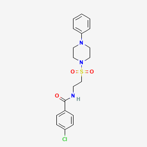 molecular formula C19H22ClN3O3S B2647571 4-chloro-N-[2-(4-phenylpiperazin-1-yl)sulfonylethyl]benzamide CAS No. 897612-22-5