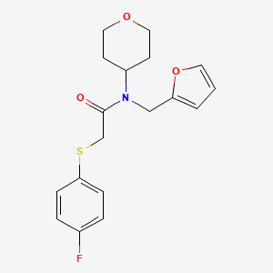 molecular formula C18H20FNO3S B2647579 2-((4-fluorophenyl)thio)-N-(furan-2-ylmethyl)-N-(tetrahydro-2H-pyran-4-yl)acetamide CAS No. 1448063-49-7