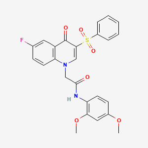 molecular formula C25H21FN2O6S B2647580 2-[3-(benzenesulfonyl)-6-fluoro-4-oxoquinolin-1-yl]-N-(2,4-dimethoxyphenyl)acetamide CAS No. 866725-38-4