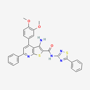molecular formula C30H23N5O3S2 B2647603 3-amino-4-(3,4-dimethoxyphenyl)-6-phenyl-N-(5-phenyl-1,2,4-thiadiazol-3-yl)thieno[2,3-b]pyridine-2-carboxamide CAS No. 690961-05-8