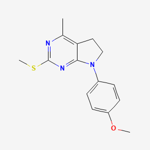 molecular formula C15H17N3OS B2647613 methyl 4-[4-methyl-2-(methylsulfanyl)-5,6-dihydro-7H-pyrrolo[2,3-d]pyrimidin-7-yl]phenyl ether CAS No. 338402-37-2