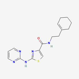 molecular formula C16H19N5OS B2647614 N-(2-(cyclohex-1-en-1-yl)ethyl)-2-(pyrimidin-2-ylamino)thiazole-4-carboxamide CAS No. 1251580-16-1