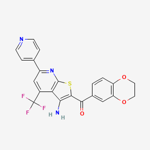 molecular formula C22H14F3N3O3S B2647623 [3-Amino-6-pyridin-4-yl-4-(trifluoromethyl)thieno[2,3-b]pyridin-2-yl]-(2,3-dihydro-1,4-benzodioxin-6-yl)methanone CAS No. 625377-74-4