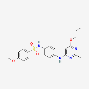 molecular formula C21H24N4O4S B2647634 4-甲氧基-N-(4-((2-甲基-6-丙氧基嘧啶-4-基)氨基)苯基)苯磺酰胺 CAS No. 946202-00-2