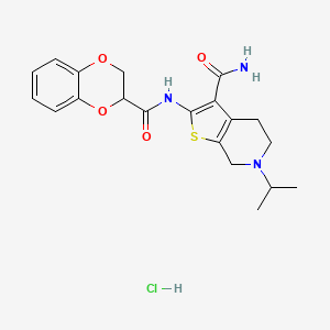 molecular formula C20H24ClN3O4S B2647635 2-(2,3-Dihydrobenzo[b][1,4]dioxine-2-carboxamido)-6-isopropyl-4,5,6,7-tetrahydrothieno[2,3-c]pyridine-3-carboxamide hydrochloride CAS No. 1216644-50-6