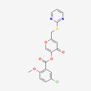 [4-Oxo-6-(pyrimidin-2-ylsulfanylmethyl)pyran-3-yl] 5-chloro-2-methoxybenzoate