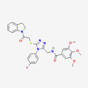molecular formula C29H28FN5O5S B2647686 N-((4-(4-fluorophenyl)-5-((2-(indolin-1-yl)-2-oxoethyl)thio)-4H-1,2,4-triazol-3-yl)methyl)-3,4,5-trimethoxybenzamide CAS No. 310449-06-0
