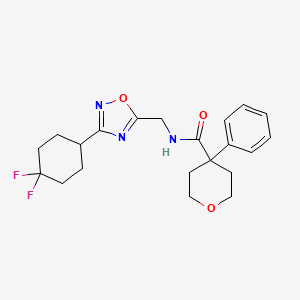 molecular formula C21H25F2N3O3 B2647714 N-((3-(4,4-二氟环己基)-1,2,4-恶二唑-5-基)甲基)-4-苯基四氢-2H-吡喃-4-甲酰胺 CAS No. 2034231-99-5