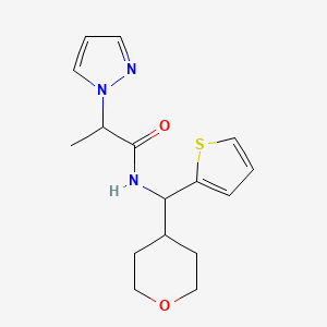 2-(1H-pyrazol-1-yl)-N-((tetrahydro-2H-pyran-4-yl)(thiophen-2-yl)methyl)propanamide