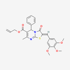 molecular formula C27H26N2O6S B2647733 (Z)-烯丙基 7-甲基-3-氧代-5-苯基-2-(3,4,5-三甲氧基苄亚胺)-3,5-二氢-2H-噻唑并[3,2-a]嘧啶-6-羧酸酯 CAS No. 537685-31-7