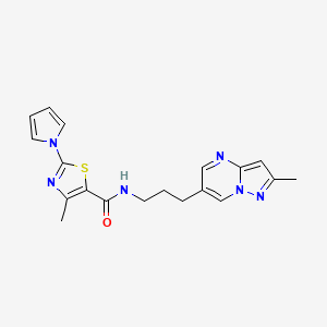4-methyl-N-(3-(2-methylpyrazolo[1,5-a]pyrimidin-6-yl)propyl)-2-(1H-pyrrol-1-yl)thiazole-5-carboxamide