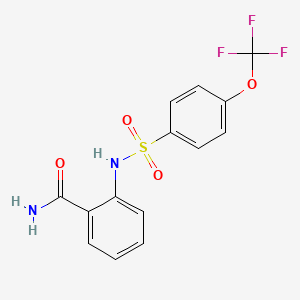 molecular formula C14H11F3N2O4S B2647757 2-(((4-(Trifluoromethoxy)phenyl)sulfonyl)amino)benzamide CAS No. 562079-34-9