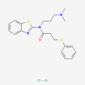 molecular formula C21H26ClN3OS2 B2647769 盐酸N-(苯并[d]噻唑-2-基)-N-(3-(二甲氨基)丙基)-3-(苯硫基)丙酰胺 CAS No. 1216629-50-3