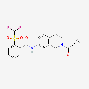 molecular formula C21H20F2N2O4S B2647770 N-(2-(cyclopropanecarbonyl)-1,2,3,4-tetrahydroisoquinolin-7-yl)-2-((difluoromethyl)sulfonyl)benzamide CAS No. 1448071-17-7