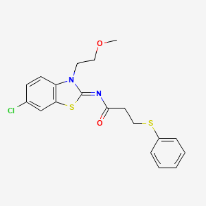 molecular formula C19H19ClN2O2S2 B2647788 (Z)-N-(6-chloro-3-(2-methoxyethyl)benzo[d]thiazol-2(3H)-ylidene)-3-(phenylthio)propanamide CAS No. 865174-41-0