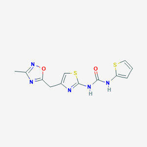 molecular formula C12H11N5O2S2 B2647809 1-(4-((3-Methyl-1,2,4-oxadiazol-5-yl)methyl)thiazol-2-yl)-3-(thiophen-2-yl)urea CAS No. 1797026-91-5