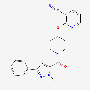 molecular formula C22H21N5O2 B2647811 2-((1-(1-methyl-3-phenyl-1H-pyrazole-5-carbonyl)piperidin-4-yl)oxy)nicotinonitrile CAS No. 1797958-85-0