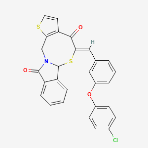 molecular formula C28H18ClNO3S2 B2647831 (9Z)-9-{[3-(4-chlorophenoxy)phenyl]methylidene}-4,10-dithia-1-azatetracyclo[9.7.0.0^{3,7}.0^{12,17}]octadeca-3(7),5,12(17),13,15-pentaene-8,18-dione CAS No. 866008-37-9